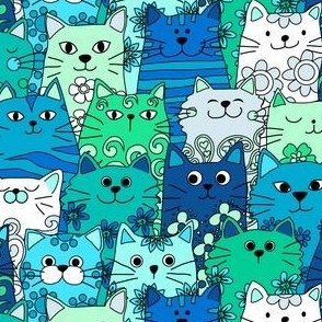 116 Fun Cat Crowd green and blue