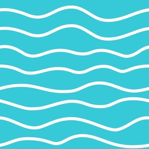 Modern Minimalist Hand-Drawn Waves // Wavy Lines // Turquoise and White