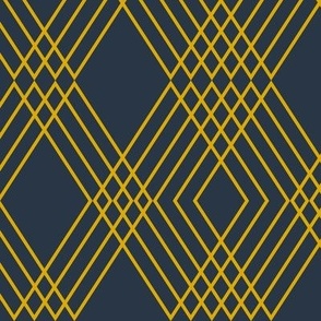 Diamonds Geometric Overlap Gold on Blue. 