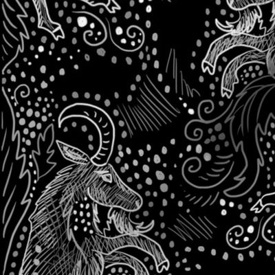 Midnight goat damask, subdued black and white lower contrast