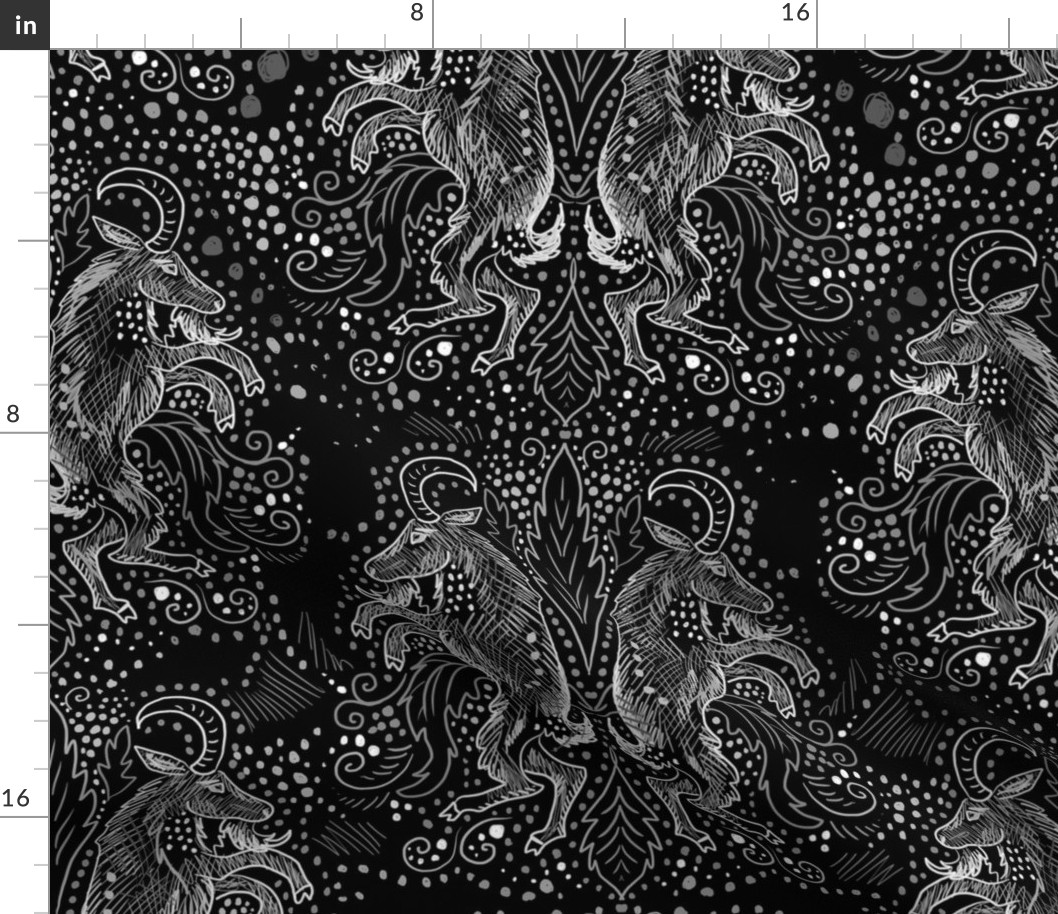 Midnight goat damask, subdued black and white lower contrast