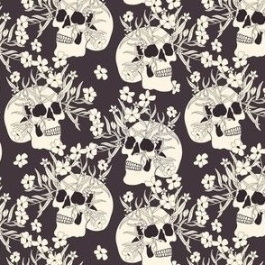 halloween dark floral skulls white on dark purple