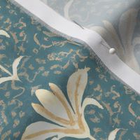 Small Oil-Painted Lilies on Weathered Damask