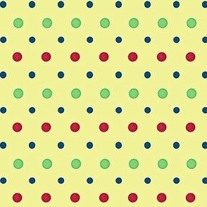 Blue, green, red dots on yellow