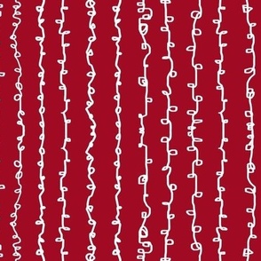 Line Doodles - Tangled loopy vertical lines - White Stripes on Red