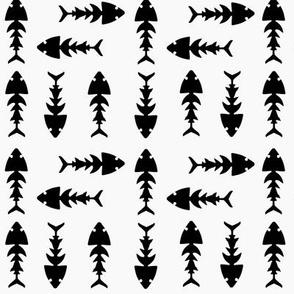 Fish Bones - Solid Fish Skeleton Shapes  - Black and White - small