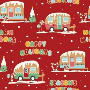 Medium Christmas Gingerbread Campers with Christmas Greetings and Upsdell Red Background