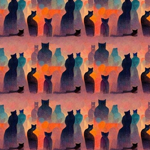 Cat silhouettes in watercolor 2