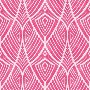 Linework Abstract Art Deco Amphora in Hot Pink and Off White - large