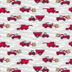 (small scale) farming equipment - tractor farm - red on stripes - C22