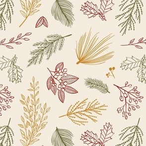Christmas botanical leaves - red gold green