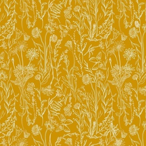 Woodlands Floral Small white on mustard