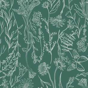 Woodlands Floral Small white on deep green