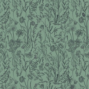 Woodlands Floral Small black on green