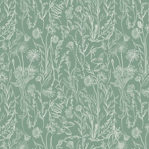 Woodlands Floral Small white on pale green