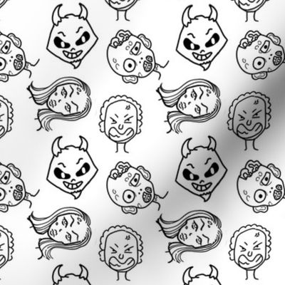 pattern-clown-zombie-black n white, coloring