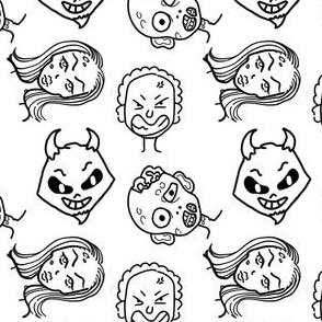 pattern-clown-zombie-black n white, coloring