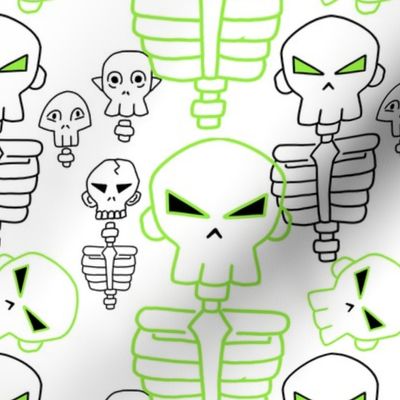 pattern-skulls skeletons-black n white n green