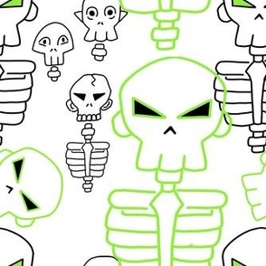 pattern-skulls skeletons-black n white n green