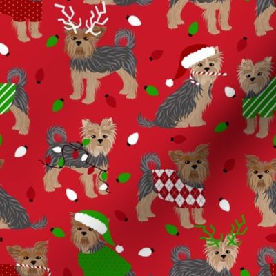 Yorkie Christmas Yorkshire Terrier Dog Red