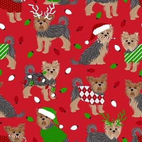 Yorkie Christmas Yorkshire Terrier Dog Red