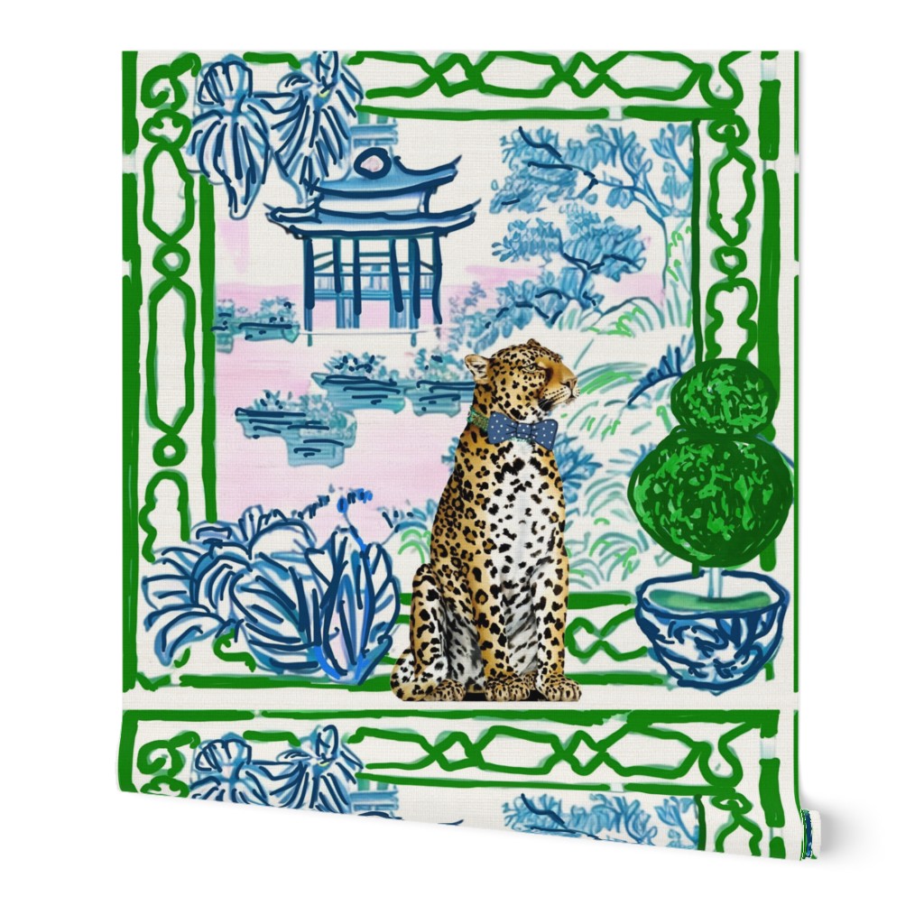 Leopard in blue and white chinoiserie landscape