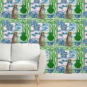 Leopard in blue and white chinoiserie landscape