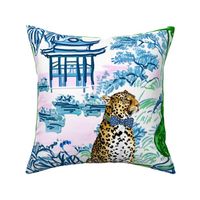 Leopard in blue and white chinoiserie landscape