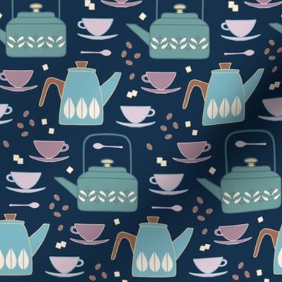 Vintage Scandi coffee break retro dark medium scale by Pippa Shaw