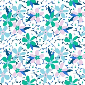 Blue, Pink, and Green Floral Vines