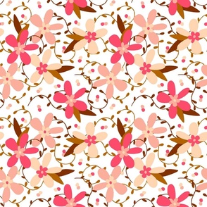 Pink and cream floral vines