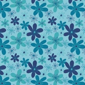 Blue Scattered Florals