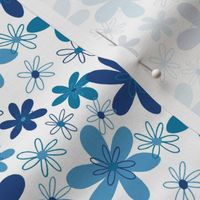 Blue Scattered Flowers on White Background