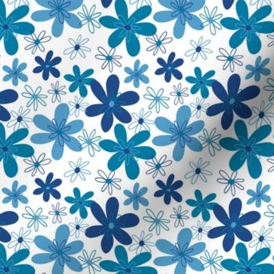 Blue Scattered Flowers on White Background