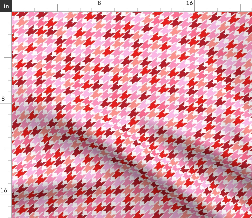 Parisienne houndstooth french classic fashion houndstooth checkered tartan posh texture crimson houndstooth for valentines day pink peach red on white