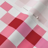 Abstract irregular checkerboard valentine plaid gingham design red pink on white