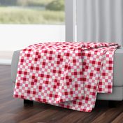 Abstract irregular checkerboard valentine plaid gingham design red pink on white