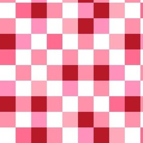 Abstract irregular checkerboard valentine plaid gingham design red pink on white