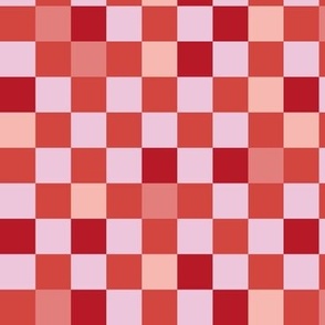 Abstract checkerboard valentine plaid gingham design red pink on light pink lilac