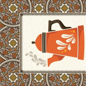 Orange coffee pot tea towel 