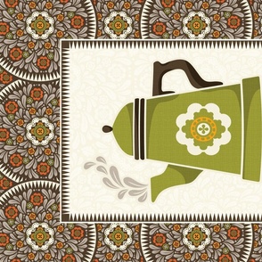 Green coffee pot tea towel 