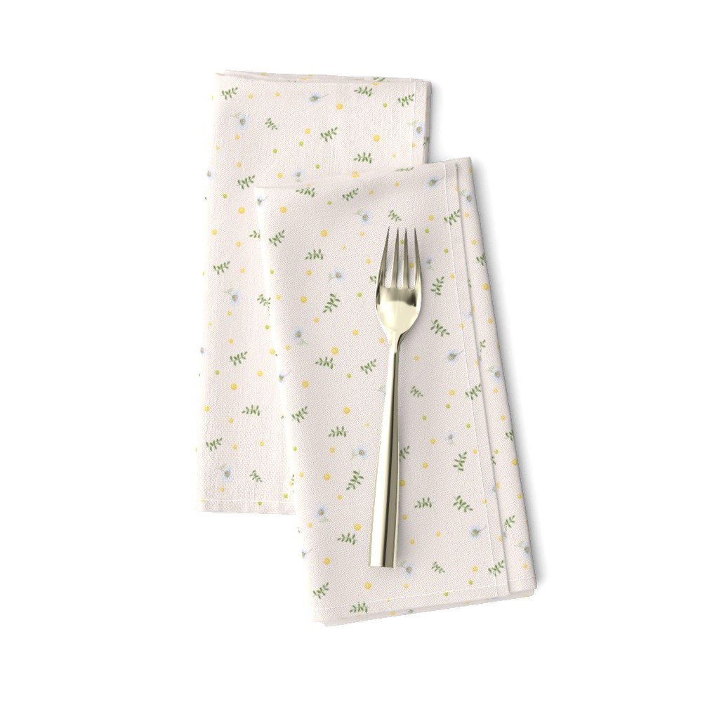 Ditsy chamomiles and yellow flowers on light beige - Baby Nursery Fabric