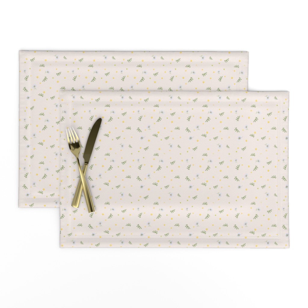 Ditsy chamomiles and yellow flowers on light beige - Baby Nursery Fabric