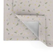 Ditsy chamomiles and yellow flowers on light beige - Baby Nursery Fabric
