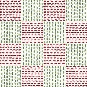 Embroidered Checks Hand Sewing Stitches Quilting - Small Scale - Christmas Colors Checkerboard