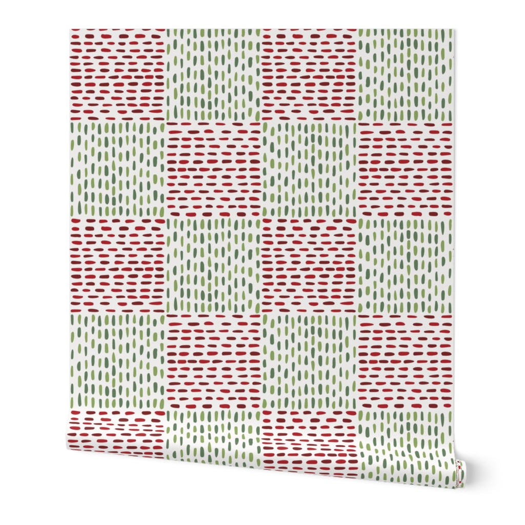 Embroidered Checks Hand Sewing Stitches Quilting - Large Scale - Christmas Colors Checkerboard