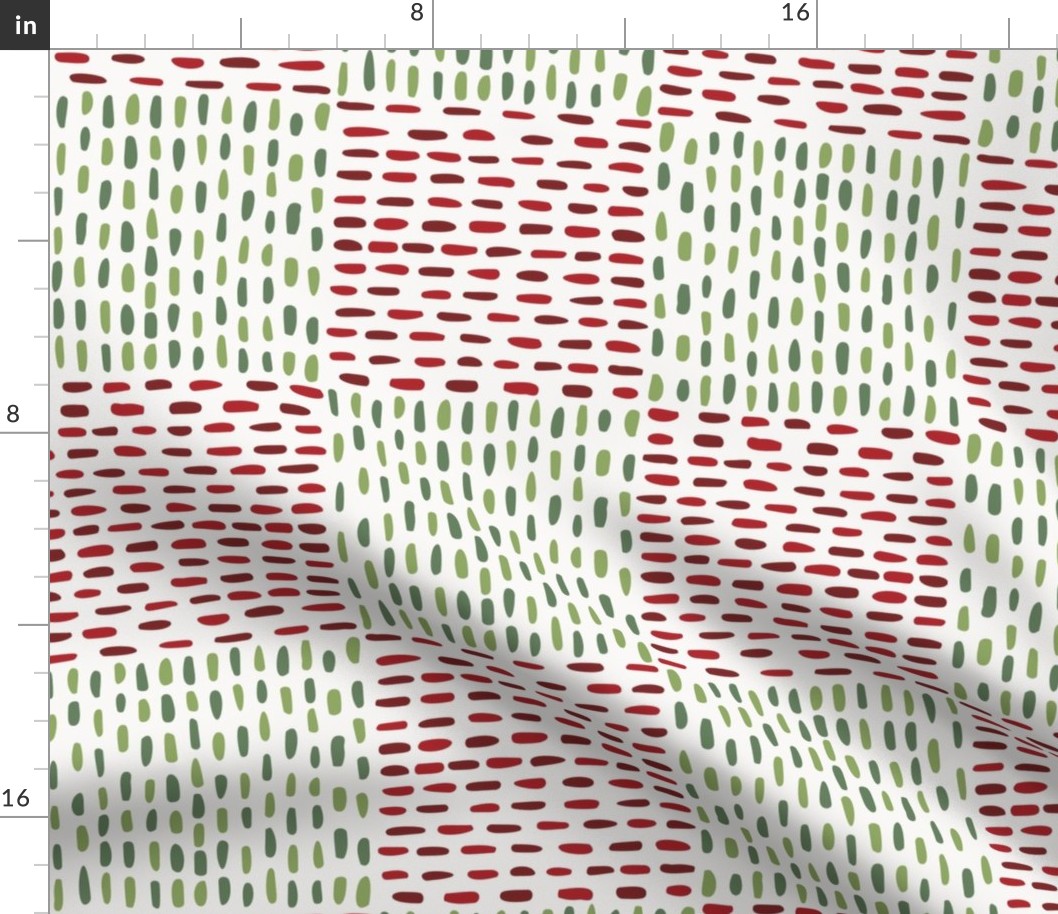 Embroidered Checks Hand Sewing Stitches Quilting - Large Scale - Christmas Colors Checkerboard