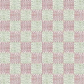 Embroidered Checks Hand Sewing Stitches Quilting - Large Scale - Christmas Colors Checkerboard