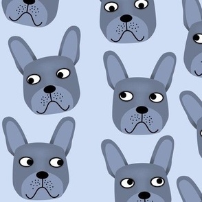 Blue French Bulldogs on Blue