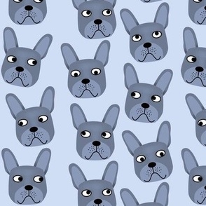 Blue French Bulldogs on Blue Small Scale